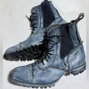 Men's Blue Denim Combat Lace-Up Boots
